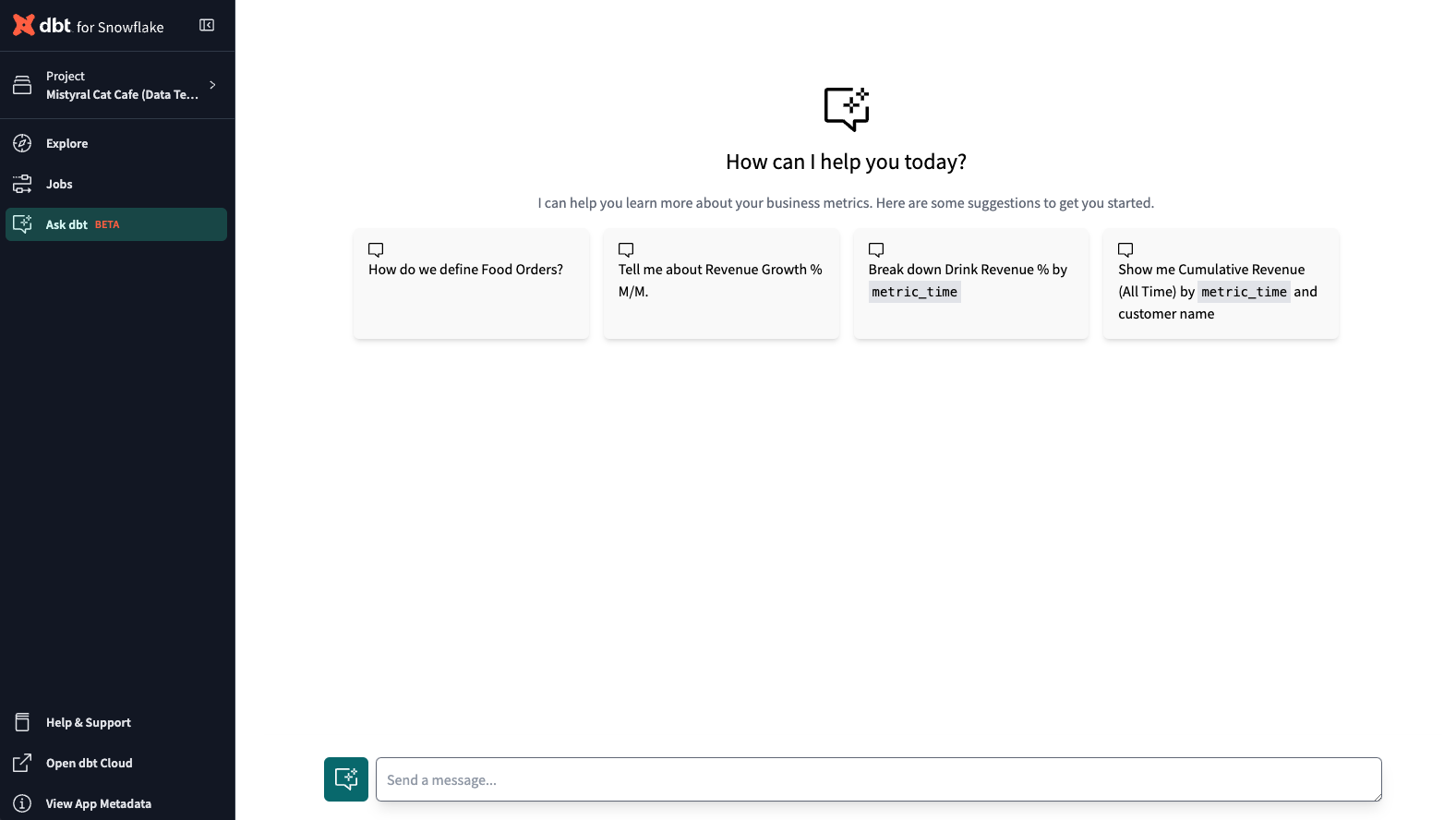 Example of the Ask dbt chatbot